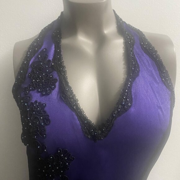 Vintage 90's Grunge Morgan and Co.‎ Purple Beaded Lace Halter Neck Gown - Picture 15 of 16
